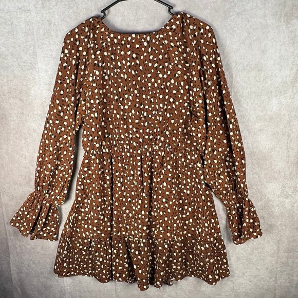 Carole Christian Smocked Mini Dress – Animal Print, Long Sleeve - Picture 6 of 8